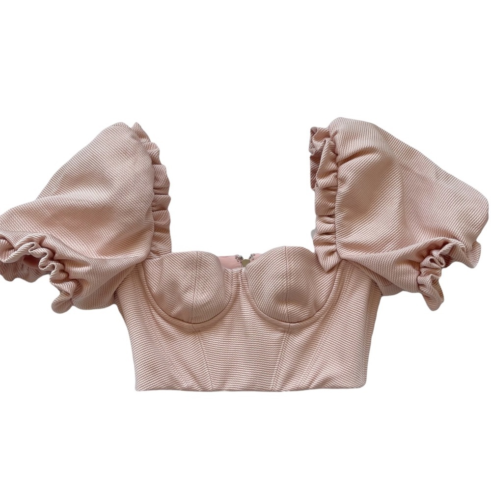 House of CB Pink Textured Puff Sleeve Corset Top - Size S - Picture 8 of 8